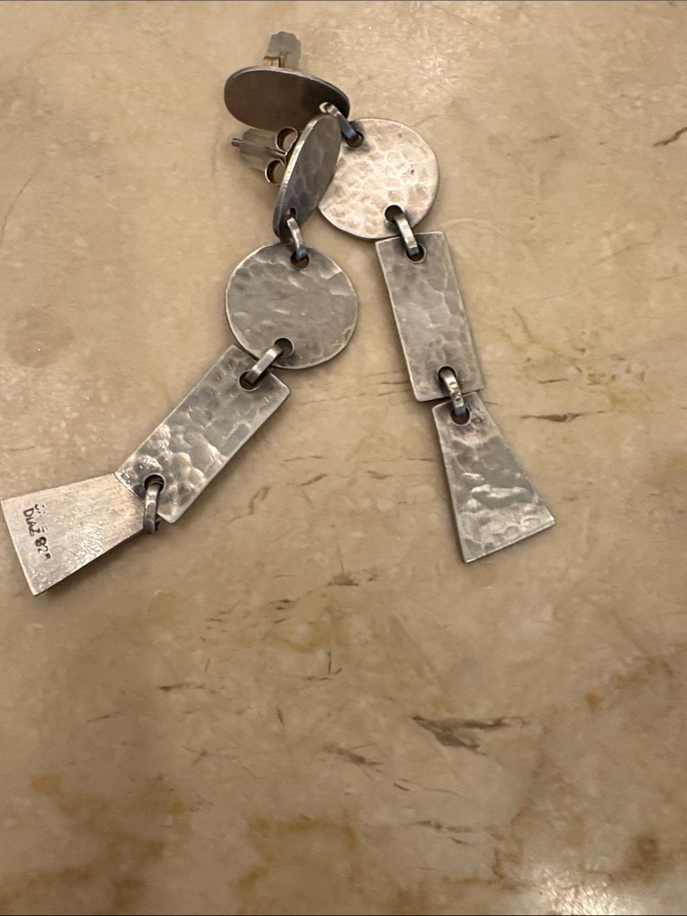 Jane Diaz Hammered Silver Link Drop Earrings - Women Jewelry